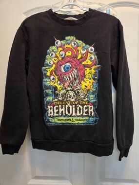 H&M Dungeons & Dragons Black Crewneck Sweater with Multicolor Beholder Graphic